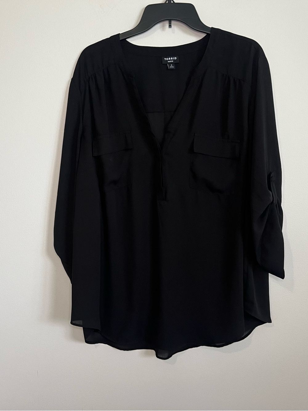 torrid Black Split-Neck Blouse with Flap Pockets